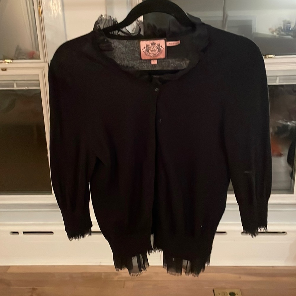 Juicy Couture, circa 2003. 100% Silk Babydoll Cardigan, 3/4 Sleeves.